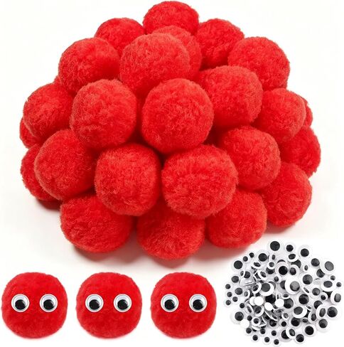 TOAOB 50pcs Large Pom Poms 2 Inch Red Craft Pom Poms Fuzzy Pompoms Balls with Googly Wiggle Eyes for DIY Crafts Projects Home Decorations in Saudi Arabia