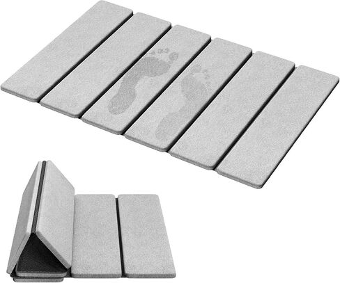 Luxspire Stone Bath Mat Foldable, Quick Drying Diatomaceous Earth Bath Mat for Bathroom, Large Bathroom Rug with Non-Slip Rubber Base, Easy Clean Accessories Outside Shower, 24 x 16 in, Dark Gray in Kuwait