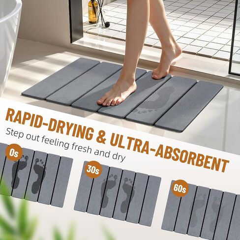 Luxspire Stone Bath Mat Foldable, Quick Drying Diatomaceous Earth Bath Mat for Bathroom, Large Bathroom Rug with Non-Slip Rubber Base, Easy Clean Accessories Outside Shower, 24 x 16 in, Dark Gray in Kuwait