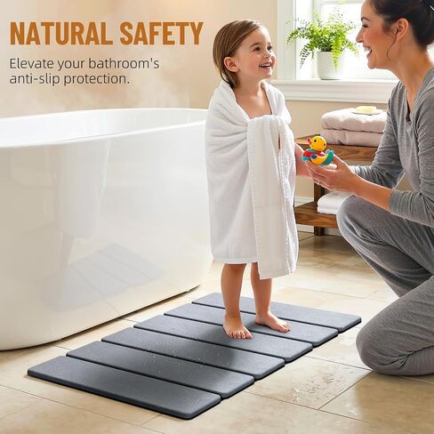 Luxspire Stone Bath Mat Foldable, Quick Drying Diatomaceous Earth Bath Mat for Bathroom, Large Bathroom Rug with Non-Slip Rubber Base, Easy Clean Accessories Outside Shower, 24 x 16 in, Dark Gray in Kuwait