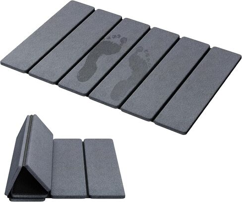 Luxspire Stone Bath Mat Foldable, Quick Drying Diatomaceous Earth Bath Mat for Bathroom, Large Bathroom Rug with Non-Slip Rubber Base, Easy Clean Accessories Outside Shower, 24 x 16 in, Dark Gray in Kuwait