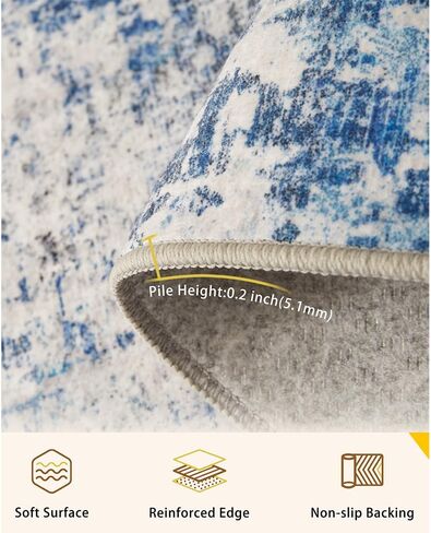 Modern Abstract Area Rug 8x10 Washable, Blue Gray Non-Slip Low Pile Carpet for Living Room Bedroom Dining Room, Thin Foldable Stain Resistant Large Indoor Floor Rug for Home Office Decor in Kuwait