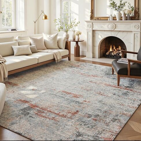 Modern Abstract Area Rug 8x10 Washable, Blue Gray Non-Slip Low Pile Carpet for Living Room Bedroom Dining Room, Thin Foldable Stain Resistant Large Indoor Floor Rug for Home Office Decor in Kuwait