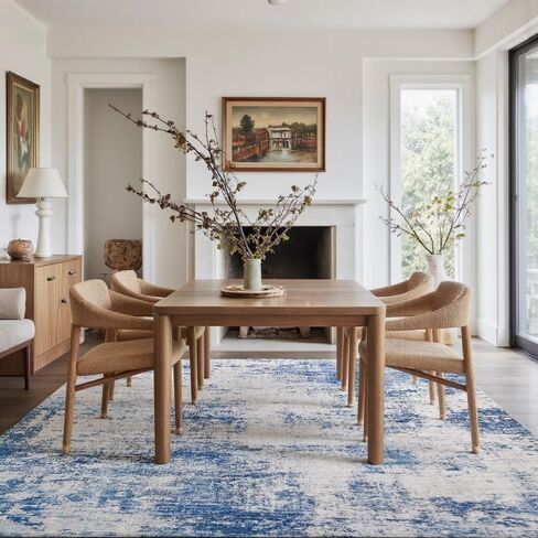 Modern Abstract Area Rug 8x10 Washable, Blue Gray Non-Slip Low Pile Carpet for Living Room Bedroom Dining Room, Thin Foldable Stain Resistant Large Indoor Floor Rug for Home Office Decor in Kuwait