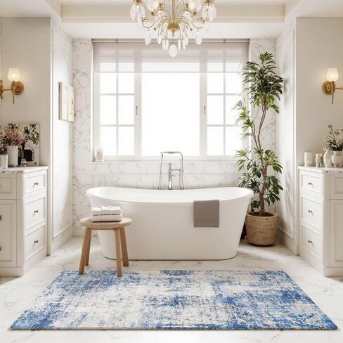 Modern Abstract Area Rug 8x10 Washable, Blue Gray Non-Slip Low Pile Carpet for Living Room Bedroom Dining Room, Thin Foldable Stain Resistant Large Indoor Floor Rug for Home Office Decor in Kuwait