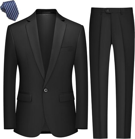 Men's Suit 2 Piece One Button Blazer Jacket Pants Tie Set, Slim Solid Tux Suits for Prom Wedding Business in Saudi Arabia