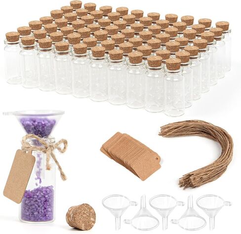10ml Small Glass Bottles with Cork Stoppers, Pack of 100, Wishing Glass Jars with Lids with Personalized Label Tags and String, Mini Bottles for DIY Crafts, Wedding Party Favors in Kuwait