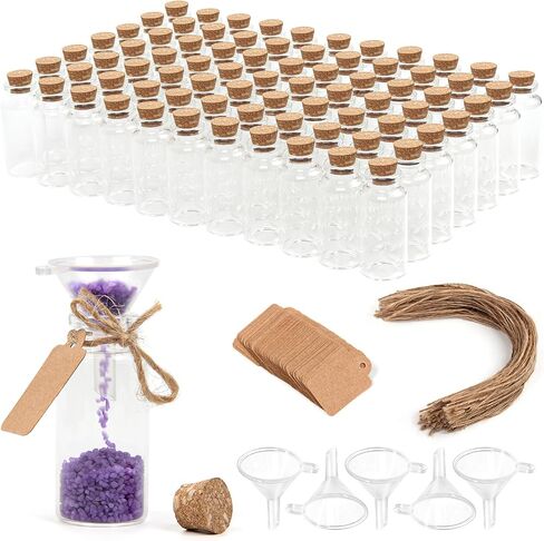 10ml Small Glass Bottles with Cork Stoppers, Pack of 100, Wishing Glass Jars with Lids with Personalized Label Tags and String, Mini Bottles for DIY Crafts, Wedding Party Favors in Saudi Arabia