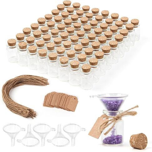 10ml Small Glass Bottles with Cork Stoppers, Pack of 100, Wishing Glass Jars with Lids with Personalized Label Tags and String, Mini Bottles for DIY Crafts, Wedding Party Favors in Kuwait
