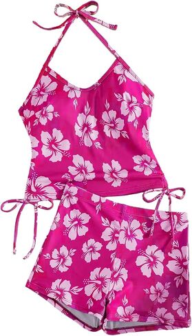 SHENHE Women's 2 Piece Halter Tankini Swimsuits with Shorts Tummy Control Floral Bathing Suits in Saudi Arabia