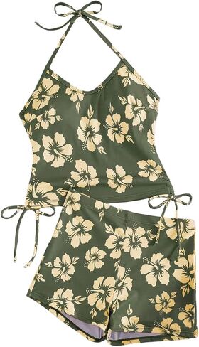 SHENHE Women's 2 Piece Halter Tankini Swimsuits with Shorts Tummy Control Floral Bathing Suits in Saudi Arabia