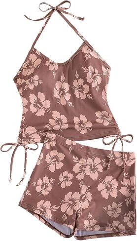 SHENHE Women's 2 Piece Halter Tankini Swimsuits with Shorts Tummy Control Floral Bathing Suits in Saudi Arabia