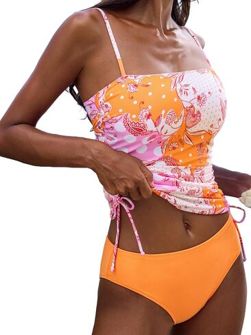 CUPSHE Two Piece Tankini Set Women Swimsuit Square Neck Mid Rise Cut Out Ruched Drawstred Bathing Suit in Kuwait