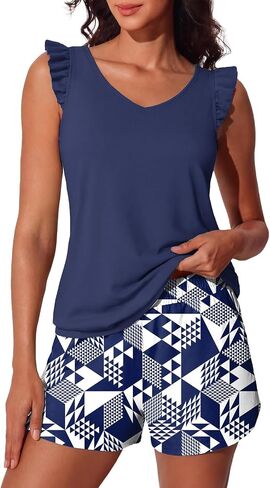 Ruffle Tankini Swimsuits for Women Modest Bathing Suit with Shorts and Pockets High-Back 2026 Swimwear in Kuwait