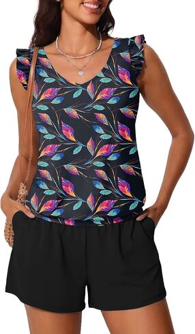 Ruffle Tankini Swimsuits for Women Modest Bathing Suit with Shorts and Pockets High-Back 2026 Swimwear in Kuwait