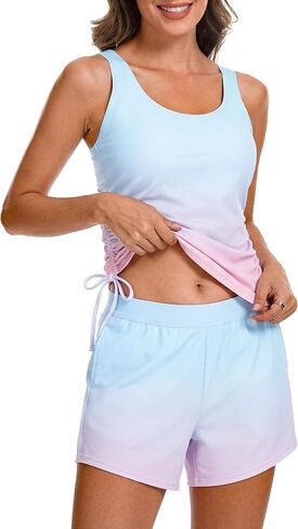 Womens Tankini Bathing Suits Tummy Control 2026 Two Piece Swimsuit for Women Modest Tankini Swimsuits with Shorts in Kuwait