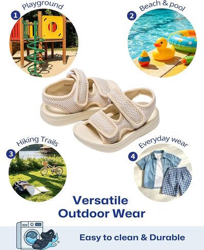 Drecage Toddler Sandals for Boys Girls, Breathable Kids Summer Walking Shoes with Arch Support, Non Slip Adjustable Kids Sport Sandals for Beach Pool Outdoor in Saudi Arabia