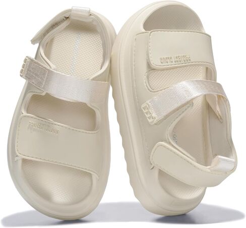 Project Cloud Sandals for Girls - Lightweight Adjustable Straps Kids Sandals - Water-Resistant Girls Slides and Non-Slip Slides for Kids (Little Goldie, OFF WHITE,2K) in Kuwait