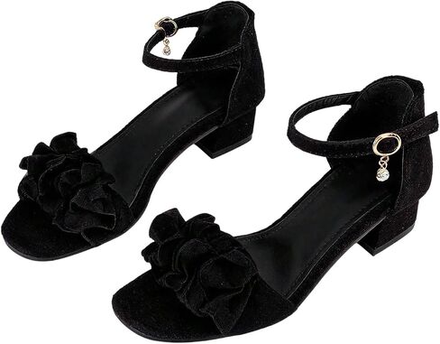 GORGLITTER Girl's Heel Sandals Dress Shoes 3d Floral Chunky Low Heels Open Toe Sandals Wedding Party for Little Big Kids in Kuwait