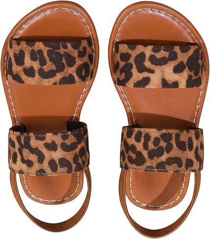 GORGLITTER Girl's Sandals Cute Leopard Print Dressy Flat Sandals Summer Dress Ankle Strap Open Toe Slip on Leather Shoes in Kuwait