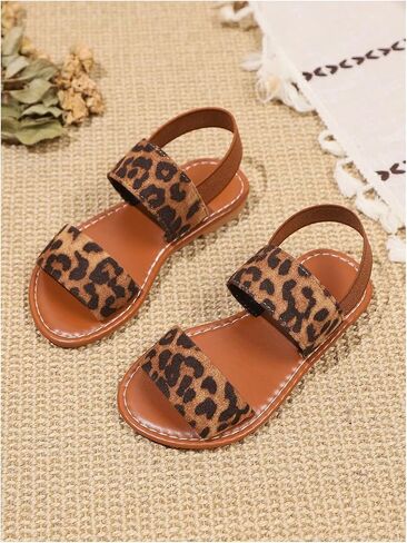 GORGLITTER Girl's Sandals Cute Leopard Print Dressy Flat Sandals Summer Dress Ankle Strap Open Toe Slip on Leather Shoes in Kuwait