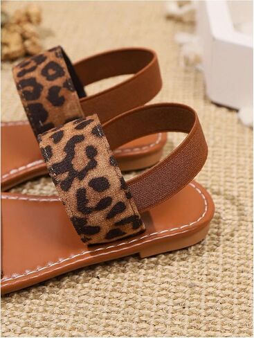 GORGLITTER Girl's Sandals Cute Leopard Print Dressy Flat Sandals Summer Dress Ankle Strap Open Toe Slip on Leather Shoes in Kuwait