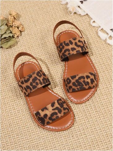 GORGLITTER Girl's Sandals Cute Leopard Print Dressy Flat Sandals Summer Dress Ankle Strap Open Toe Slip on Leather Shoes in Kuwait