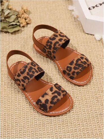 GORGLITTER Girl's Sandals Cute Leopard Print Dressy Flat Sandals Summer Dress Ankle Strap Open Toe Slip on Leather Shoes in Kuwait
