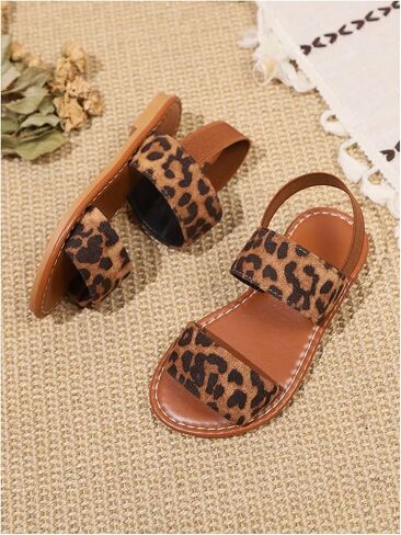 GORGLITTER Girl's Sandals Cute Leopard Print Dressy Flat Sandals Summer Dress Ankle Strap Open Toe Slip on Leather Shoes in Kuwait