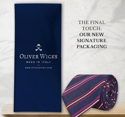 Oliver Wicks Navy & Burgundy Striped 100% Silk Tie - Made in Italy, Hand-Finished & Tipped, Small Batch, Premium Accessory for Men, 8cm Wide, 150cm Long in Saudi Arabia