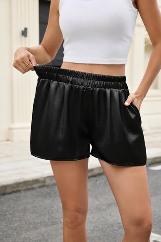 Satin Shorts for Women - High Waisted Silk Shorts with Pockets Y2K Casual Mini Summer Vacation Going Out Short in Saudi Arabia