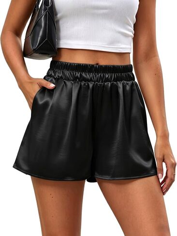 Satin Shorts for Women - High Waisted Silk Shorts with Pockets Y2K Casual Mini Summer Vacation Going Out Short in Saudi Arabia