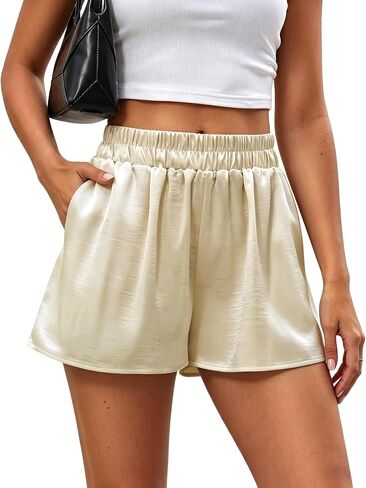 Satin Shorts for Women - High Waisted Silk Shorts with Pockets Y2K Casual Mini Summer Vacation Going Out Short in Saudi Arabia