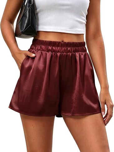 Satin Shorts for Women - High Waisted Silk Shorts with Pockets Y2K Casual Mini Summer Vacation Going Out Short in Saudi Arabia