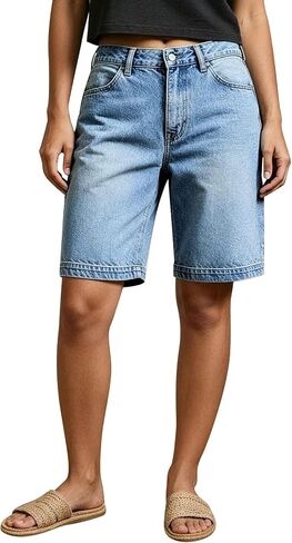 Flamingals Mid Waist Denim Bermuda Shorts for Women Wash Cargo Loose Fit Summer Casual Jean Shorts with Flap Pockets in Kuwait