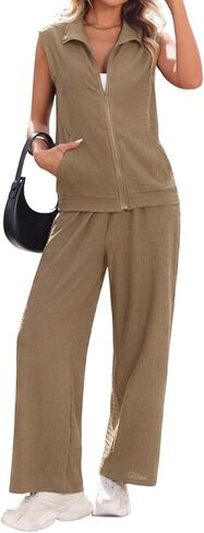 Vipwest Women 2 Piece Set Summer Sleeveless Top Wide Leg Pant Sweatsuits in Saudi Arabia