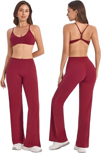ABOCIW Womens Workout Sets Y Back Sports Bra Matchig Straight Leg Yoga Pants 2 Piece Gym Active Pilates Outfits in Kuwait