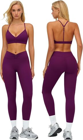 Workout Sets for Women 2 Piece Gym Sets Yoga Outfits V Neck Adjustable Bra High Waist Leggings in Saudi Arabia
