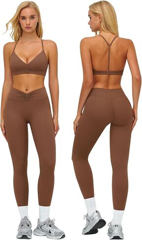 Workout Sets for Women 2 Piece Gym Sets Yoga Outfits V Neck Adjustable Bra High Waist Leggings in Saudi Arabia