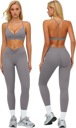 Workout Sets for Women 2 Piece Gym Sets Yoga Outfits V Neck Adjustable Bra High Waist Leggings in Saudi Arabia