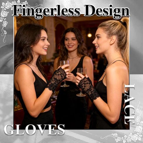 Short Lace Gloves Black Floral Lace Gloves Fingerless Bridal Wrist Gloves Half Finger Gloves for Women Opera Evening Wedding Tea Party Prom in Kuwait