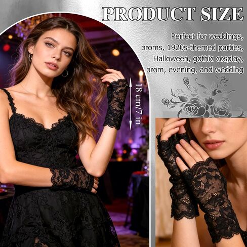 Short Lace Gloves Black Floral Lace Gloves Fingerless Bridal Wrist Gloves Half Finger Gloves for Women Opera Evening Wedding Tea Party Prom in Kuwait