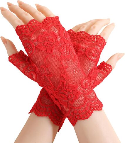 Short Lace Fingerless Gloves for Women, Floral Wrist Cuff 80s Outfit Tea Party Fashion Accessories Wedding Dress in Saudi Arabia