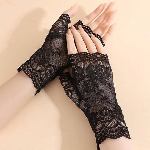 Short Lace Fingerless Gloves for Women, Floral Wrist Cuff 80s Outfit Tea Party Fashion Accessories Wedding Dress in Kuwait