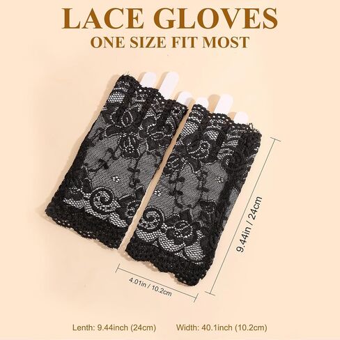Short Lace Fingerless Gloves for Women, Floral Wrist Cuff 80s Outfit Tea Party Fashion Accessories Wedding Dress in Kuwait