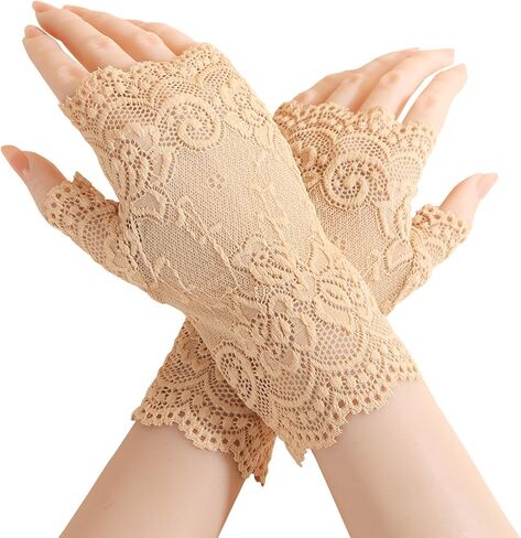 Short Lace Fingerless Gloves for Women, Floral Wrist Cuff 80s Outfit Tea Party Fashion Accessories Wedding Dress in Kuwait
