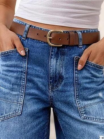Flamingals Mid Waist Denim Bermuda Shorts for Women Mid Thigh Length Decor Front Wash Split Summer Jean Shorts Without Belt in Kuwait