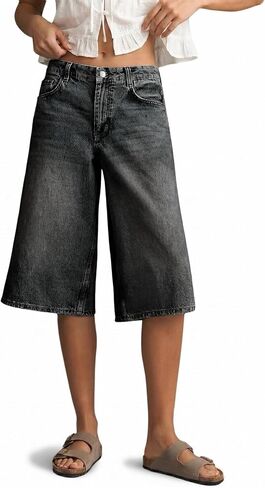Cicy Bell المرأة فضفاض برمودا شورت جينز واسعة الساق عالية الخصر Jorts عادية طول الركبة الدينيم السراويل in Kuwait