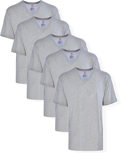 Hanes Men’s Tall 100% Cotton V-Neck Undershirts, Tagless, Ultra Comfort, 6X-Large Tall, Black - 5 Pack in Kuwait
