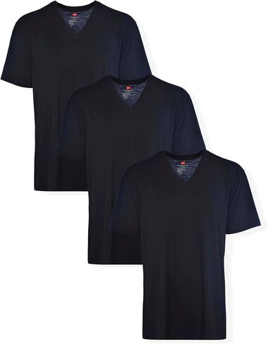 Hanes Men’s Tall 100% Cotton V-Neck Undershirts, Tagless, Ultra Comfort, 6X-Large Tall, Black - 5 Pack in Kuwait